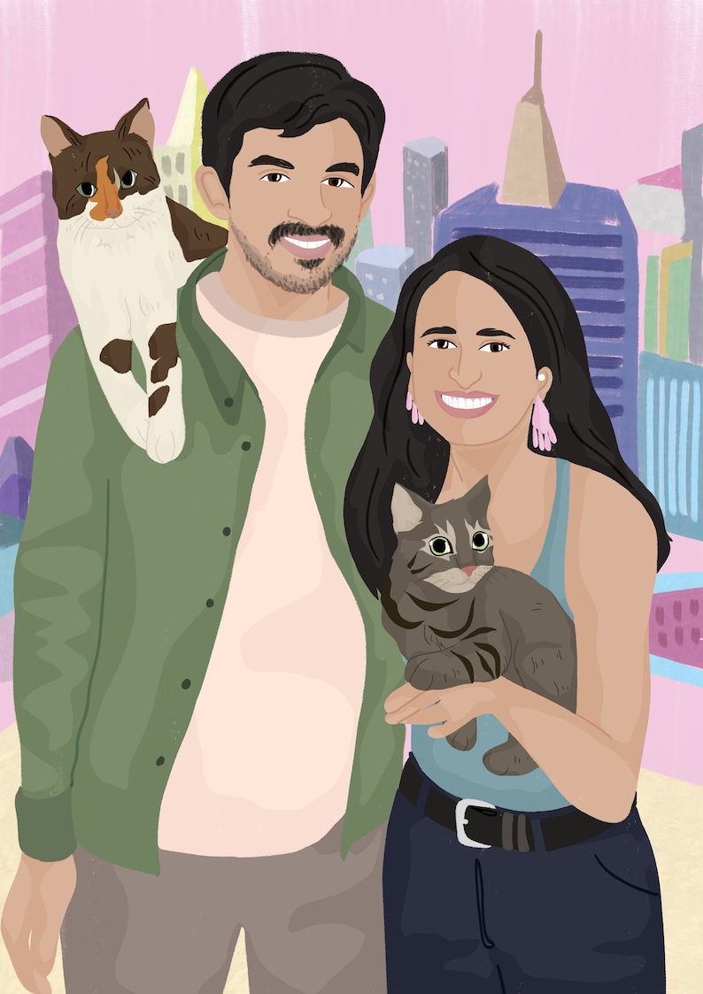 Hand-drawn custom portrait digital portrait-with background-custom couple illustration-digital drawings & illustration image 5