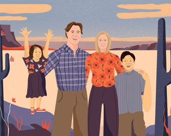 Benutzerdefinierter Hintergrund Digital Nur-Familienporträt Personalisierte Familienporträtmalerei-Familienporträtillustration-Familienporträtzeichnung