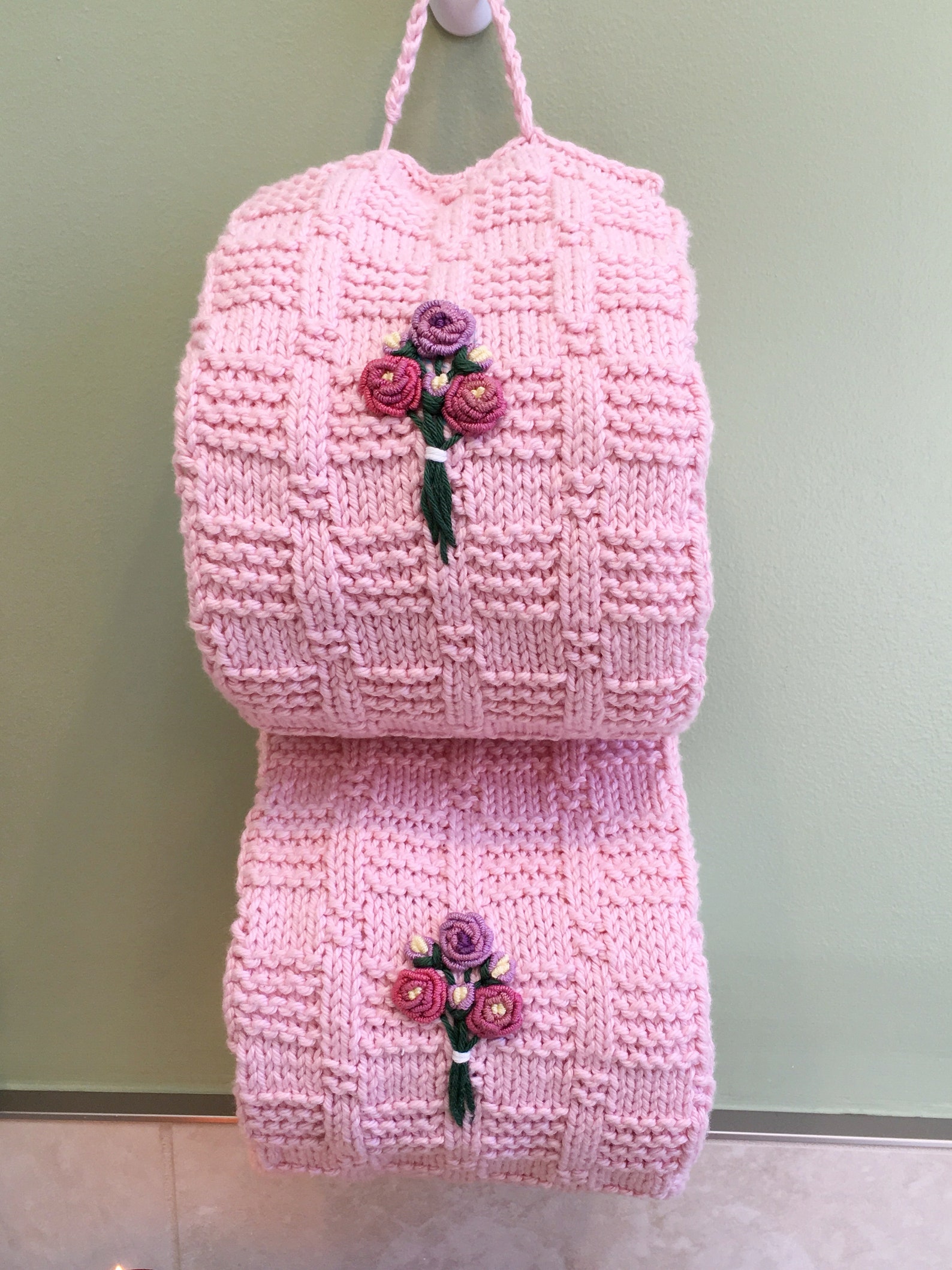 Toilet Paper Cover, Toilet Paper Storage, Pink Knit Crochet Toilet