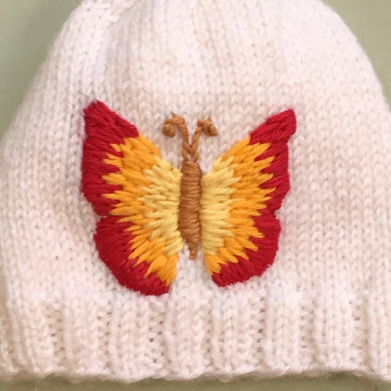 Baby Knit Hat White, Butterfly Hat, Baby Girl Winter Hat With