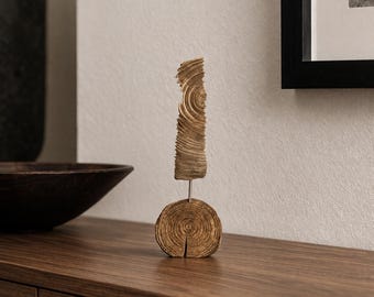 再生木材の抽象彫刻 - モダンな33インチの卓上アート - Etsy 日本