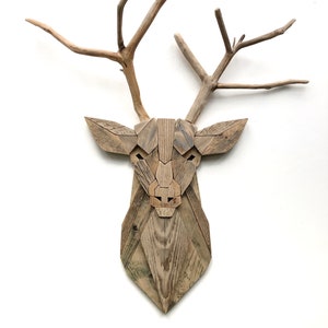 Wooden deer head trophy, Housewarming gift, Wood wall art decor, Animal art, Wood deer statue, Trophy head, Deer head decor, Wood animal