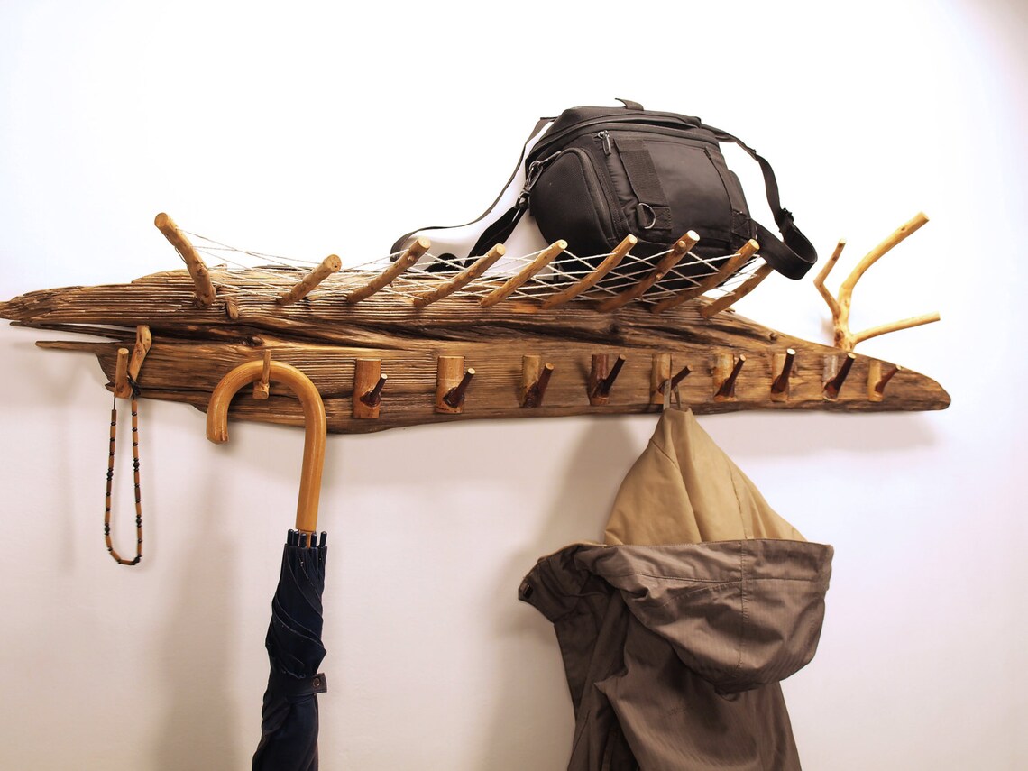 Shelf Coat Rack Driftwood Shelf Hanger With Linen Thread Etsy