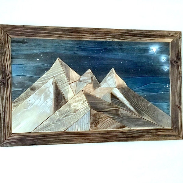 Wood mountain, mountains, wall art, Wall centerpiece, Geometric mountains,  Wooden painting, Handmade Wood Wall Art, Reclaimed Wood Wall