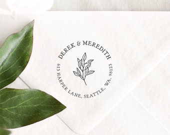 Circle Botanical Leaf Custom Return Address Stamp