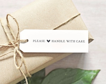 Long Please Handle With Care Rubber Stamp
