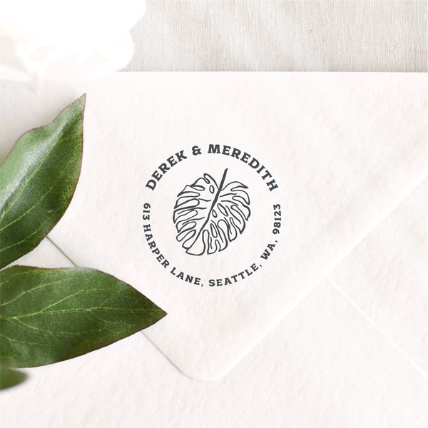 Circle Monstera Custom Return Address Stamp