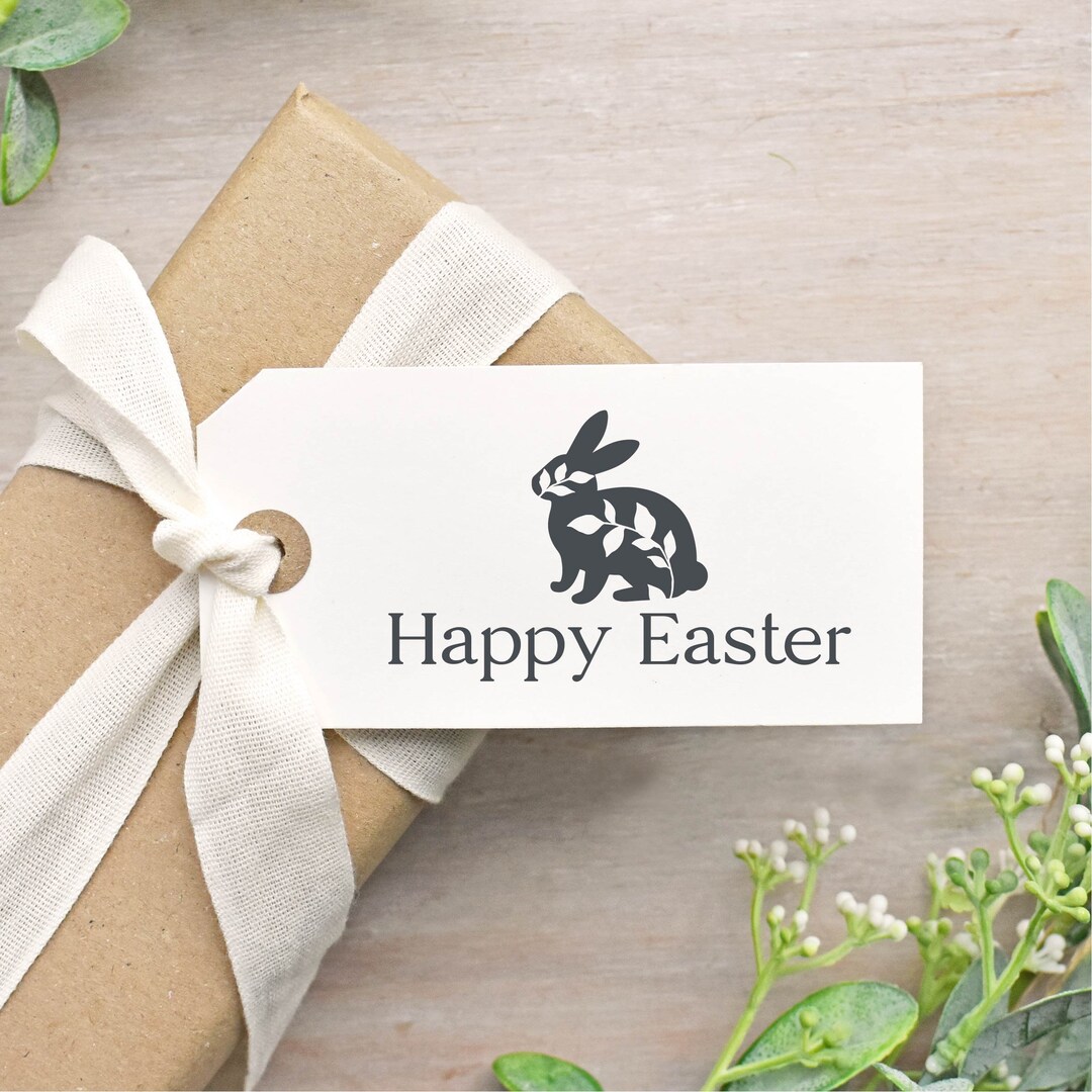 Botanical Happy Easter Bunny Stamp - Etsy