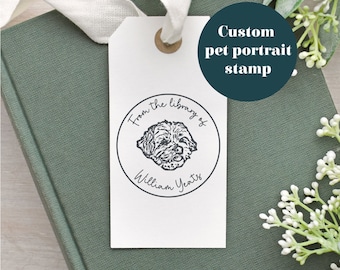 Custom Ex Libris Dog Portrait Book Rubber Stamp - Gift for Dog Lover