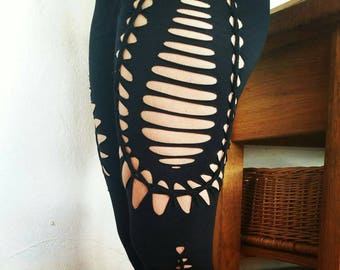 Festival Leggings – Cutout Braided Yoga Pants Handmade from Cotton – Boho Clothing for Women