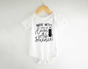 IVF Baby Bodysuit, Made with Love and Science Baby Bodysuit, Made with Lots of Love and a Little Science Baby Bodysuit, Gray Baby Bodysuit