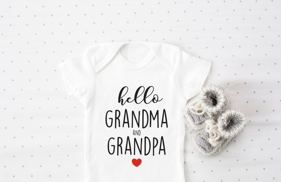 Hello Handmade I Love My Grandma and Grandpa Pregnancy Reveal Baby Bodysuit
