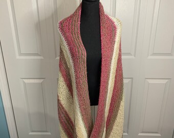 Beautiful pink and white hand knit shawl