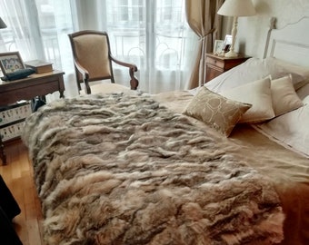 Real Fox Fur Throw Blanket: Luxury Bedspread, Warm Deco (82.61x45.2 inches)