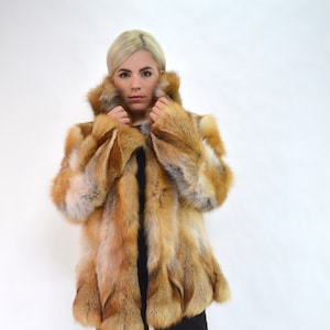 Real Fox Fur Coat, Canadian Red Fox Fur Hooded Coat. Genuine Fox Fur ...