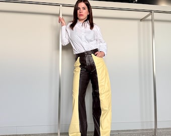 Handmade bi-colour Nappa Leather pants. Premium soft and buttery calf skin.