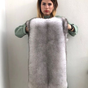 Genuine blue fox fur pelt, super supple and lavish as a fur stole or raw material for DIY crafts. Huge white fox fur skin , luxury fur gift.