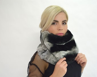 Rex Rabbit Fur Cowl: Chinchilla Look Loop Scarf