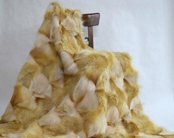 Real Fox Fur Throw Blanket: Decorative Fur Rug, Velour Lining
