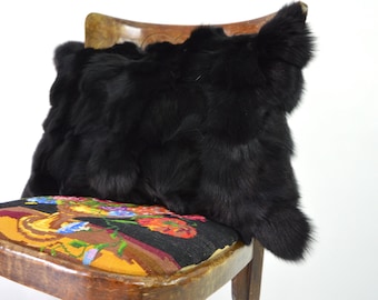 Black Fox Fur Pillow Cover: Genuine Fur Home Decor