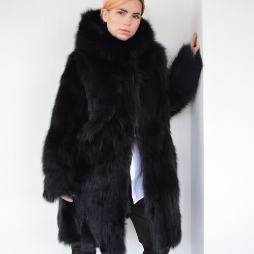 Real Fox Fur Hooded Jacket Ireland Real Fox Fur Hooded Jacket Ireland, Jamie Black Fox Fur Hooded Pocket Coat