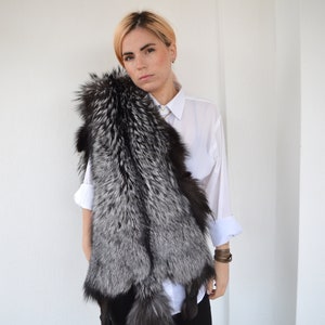 Genuine silver fox fur pelt, super supple and lavish as fur stole or raw material for DIY crafts. silver fox skin, luxury fur gift.