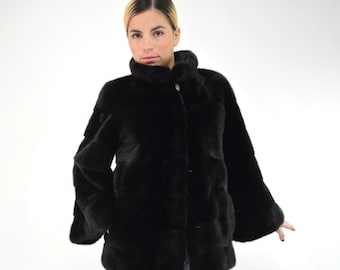 Real Mink Fur Coat Superior Black Mink 