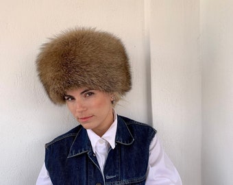 Real camel fox fur hat Saga assured  Russian Cossack winter fur hat with padded lining made from full skin, head fur warmer.Luxury fur gift.