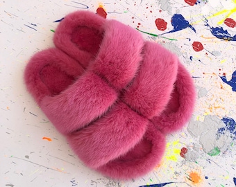 Ciabatte in pelliccia di visone rosa: pantofole di pelliccia di lusso