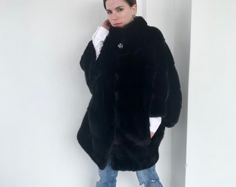 Real black plus size horizontal mink superior fur cape in supple male pelts, oversized fur cape . Stunning Luxury gift for her.