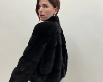 Blackglama Mink Fur Bolero Jacket: Black Horizontal Collar