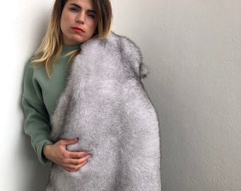 Genuine blue fox fur pelt, super supple and lavish as a fur stole or raw material for DIY crafts. Huge white fox fur skin , luxury fur gift.