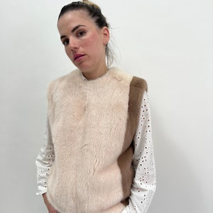 Real pearl mink fur vest in two tone modern mink fur blouse with zip closure. stunning mink fur pelt vest. Luxury gift for her.
