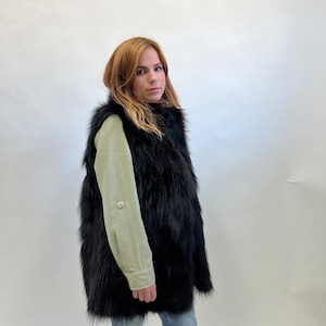 Real black fox fur everyday vest. Winter fur jacket in genuine pelt, super warm and practical affordable luxury fur gift .Fur in a budget.
