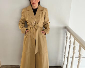 Handmade Nappa Lamb buttery  Leather Coat: Genuine Camel Leather Tie-Wrap, Made in Greece