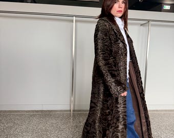 Handmade cross Swakara Curly Fur Coat – Extremely Warm Sheepskin brown Coat