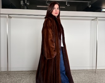 Oversized Demi Buff Mink Fur Coat with Fox Trim: Pastel Whisky Stroller, Handmade Greece