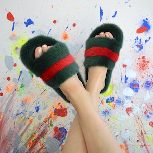 Designer Fur Slides Etsy