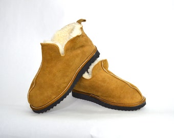Sheepskin fur shoes, womens shearling slippers with shearling fur inside. Super warm and comfy indoor fur boots. Genuine leather fur boots.