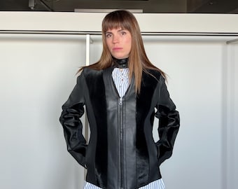 Vintage 80s Black Lamb Leather Jacket Made in Spain With Oversized 
