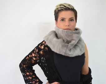 Sapphire Mink Fur Cowl: Handmade Loop Scarf