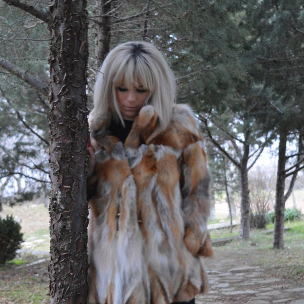 Real Canadian red fox fur jacket, coat. Genuine quality pelt.