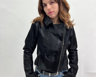 Genuine Cavallino Fur Biker Jacket: Hair-On Calf Leather, Lightweight Spring Coat