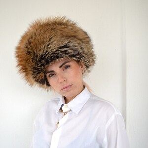 Sombrero de piel de zorro dorado real en sombrero de piel de invierno cosaco ruso marrón marrón con forro acolchado hecho de piel completa, calentador de piel de cabeza. Regalo de piel de lujo. imagen 8