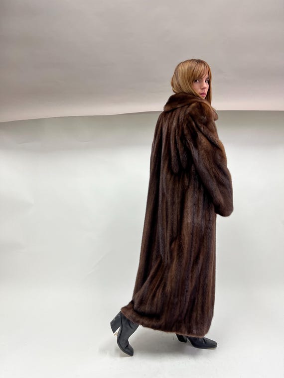 デミバフミンク 毛皮ベルト付き ショールカラー ファーコート ミドル丈