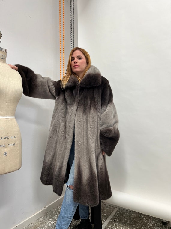 サガファーミンクコート：デグレードシルバーグラファイト、サイズ2XL