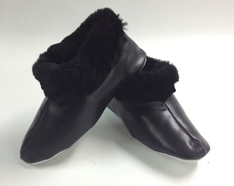 Schwarze Lammfell Hausschuhe: Echte Schaffell Pelzschuhe