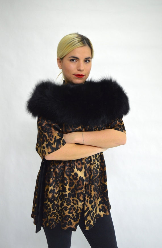 ECHT FUCHS SCHAL STOLA FUR SCHWARZ FELL PELZ NEU BLACK FOX NEW