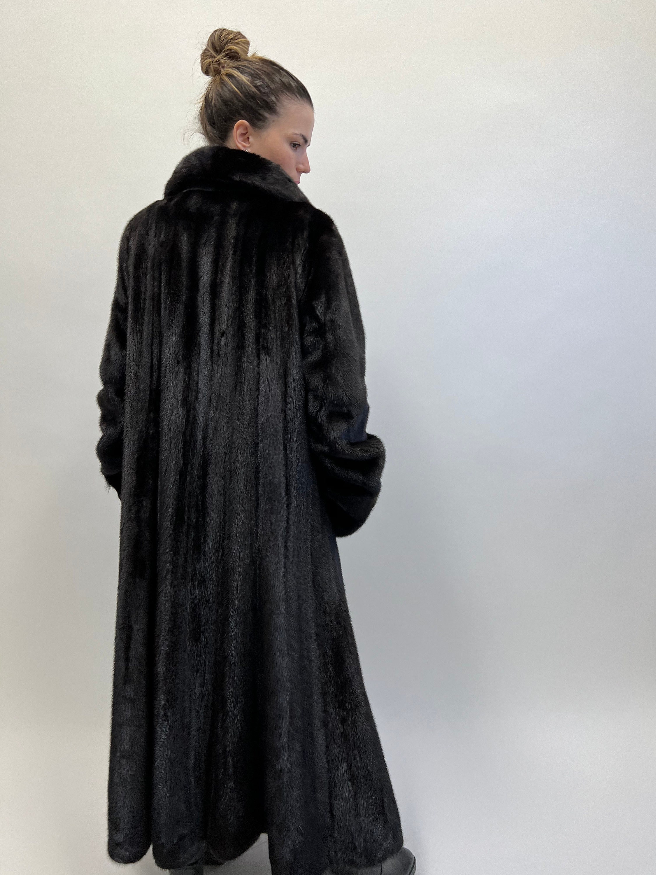 Handmade Black Mink Fur Long Coat: Luxury Godet Style - Etsy