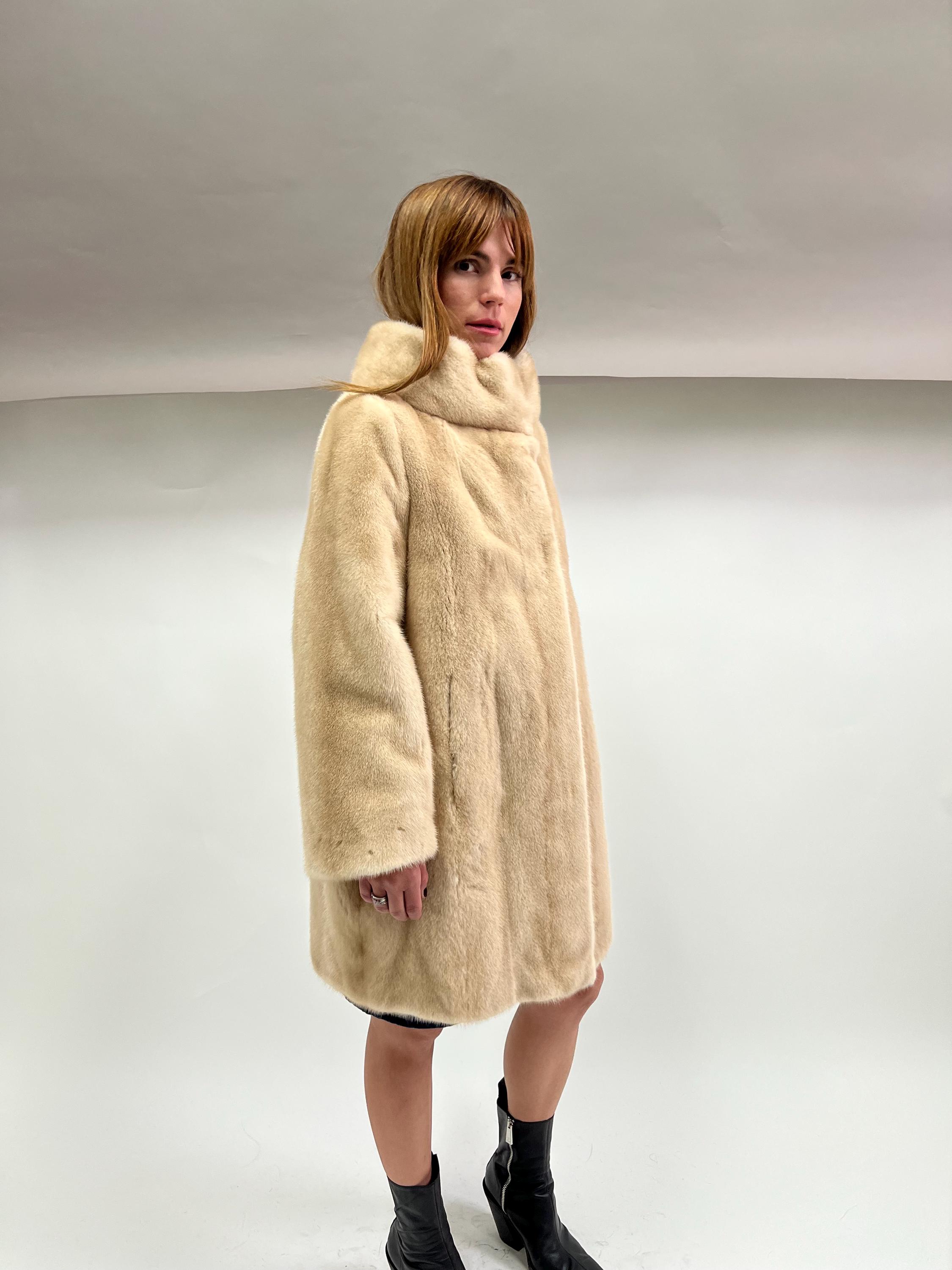 Real Saga Mink Fur Coat: Beige Palomino Velvet, Luxury Gift - Etsy